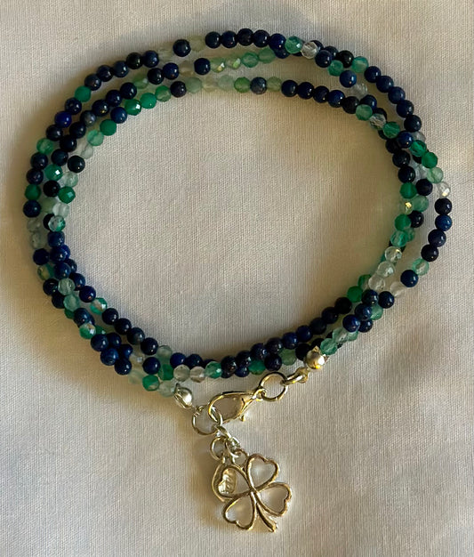 Blue & Green Agate Gemstone Wraparound Bracelet